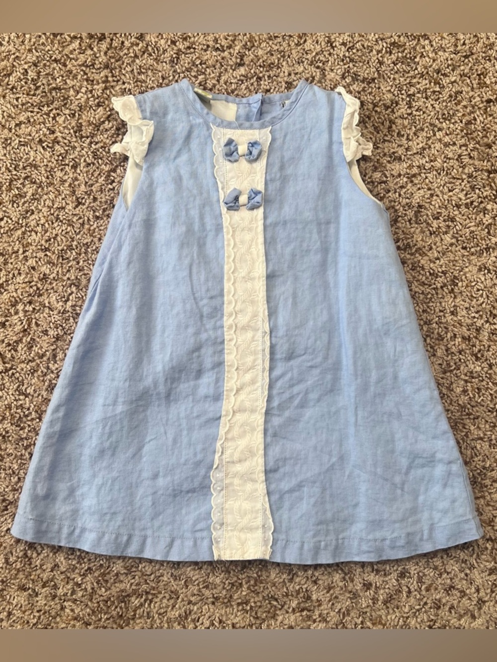 Girls Light Blue Lace-Trim Lined Dress Size 3